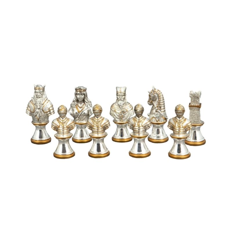 Dal Rossi Medieval Warriors Metal Chess Pieces On 40cm Carbon Fibre Chess Board With Compartments