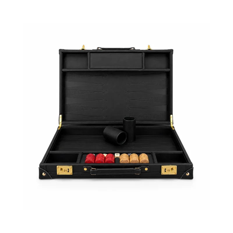 Dal Rossi Obsidian Black PU Leather 38cm Backgammon Set