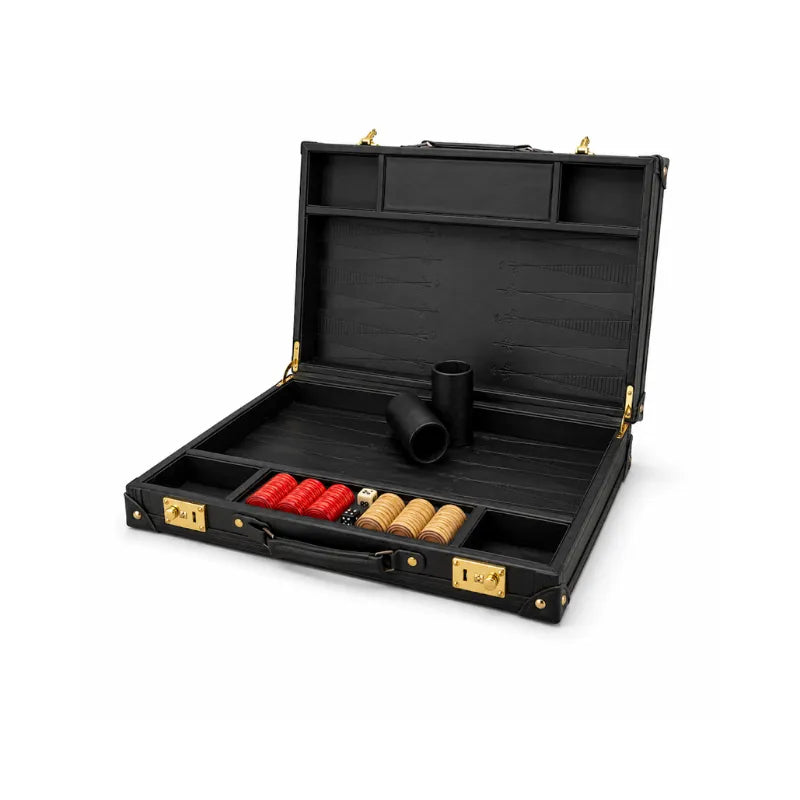 Dal Rossi Obsidian Black PU Leather 38cm Backgammon Set