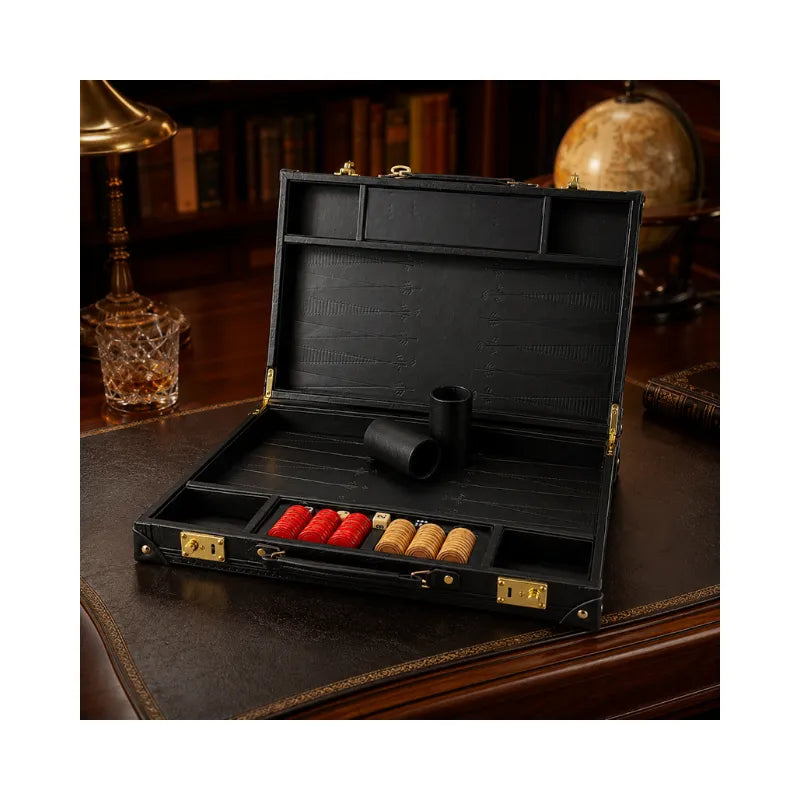 Dal Rossi Obsidian Black PU Leather 38cm Backgammon Set