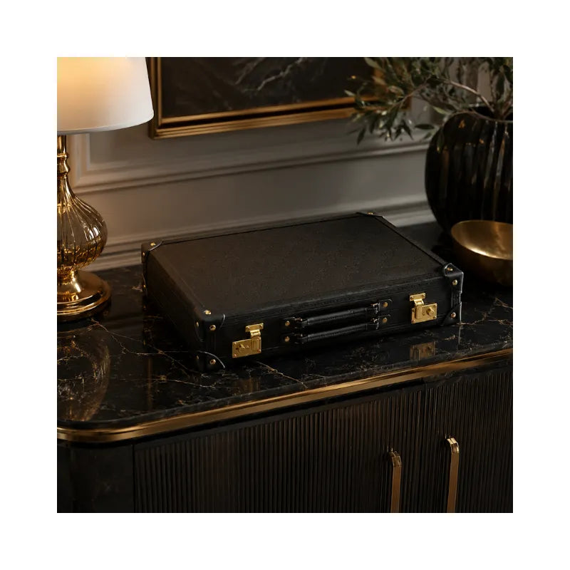 Dal Rossi Obsidian Black PU Leather 38cm Backgammon Set