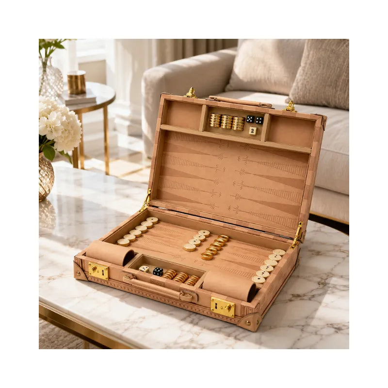 Dal Rossi Sandstone PU Leather 38cm Backgammon Set