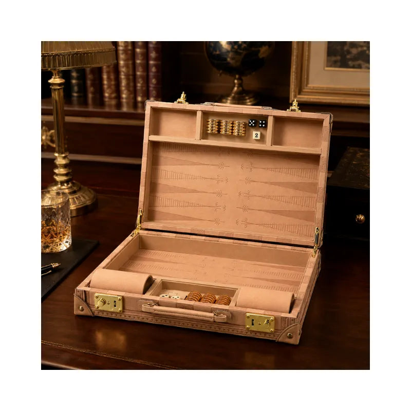 Dal Rossi Sandstone PU Leather 38cm Backgammon Set