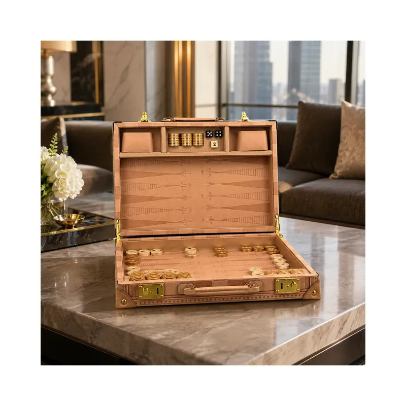Dal Rossi Sandstone PU Leather 38cm Backgammon Set