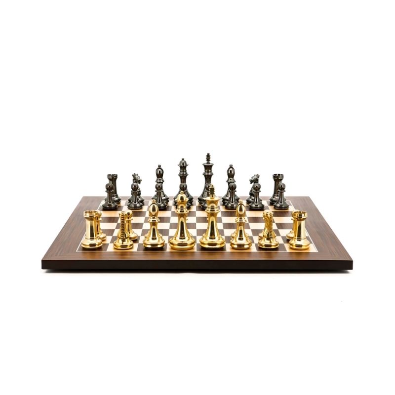 Dal Rossi Staunton Brass Chess Pieces On 50cm Mahogany Maple Chess Board