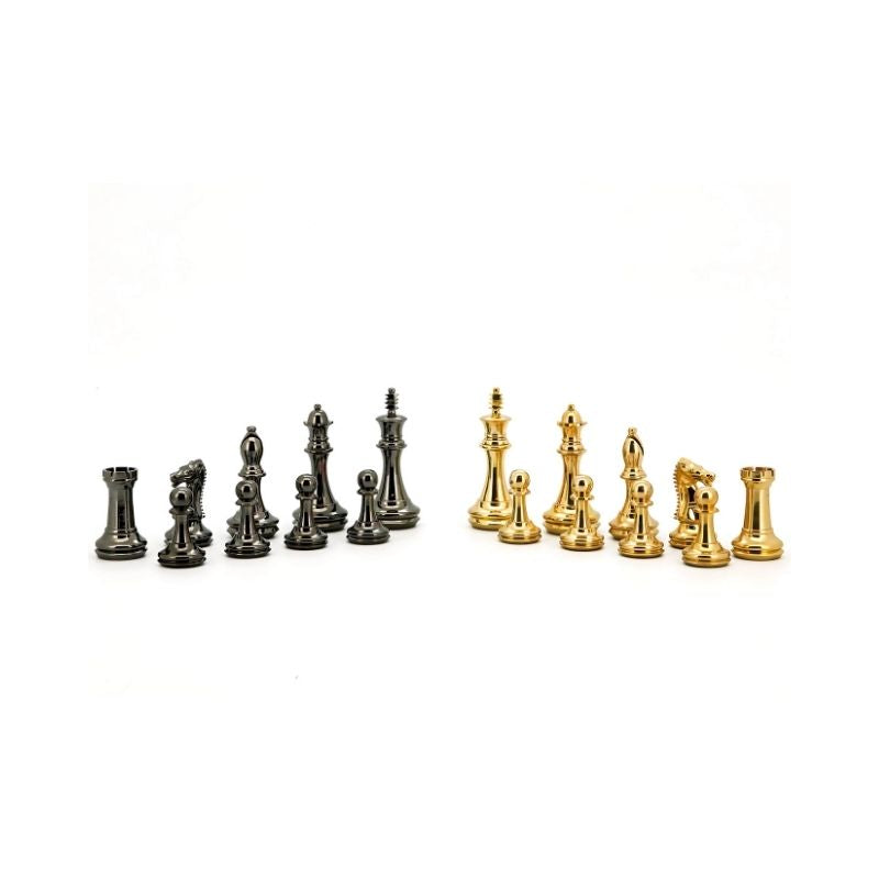 Dal Rossi Staunton Brass Chess Pieces On 50cm Walnut Finish Chess Board