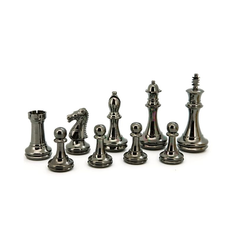 Dal Rossi Staunton Brass Chess Pieces On 50cm Walnut Finish Chess Board