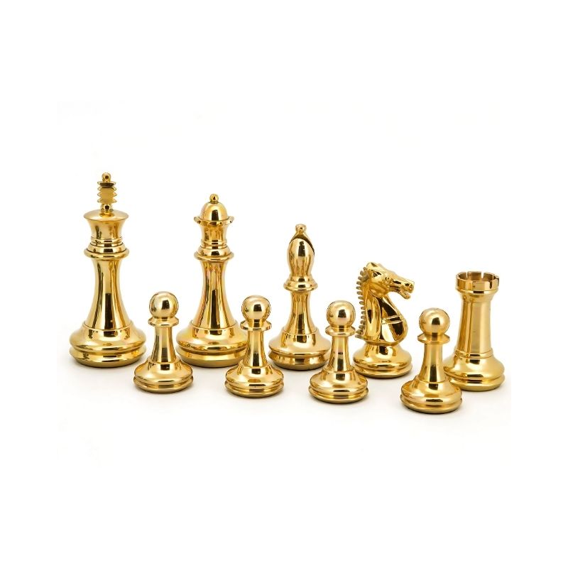 Dal Rossi Staunton Brass Chess Pieces On 50cm Walnut Finish Chess Board