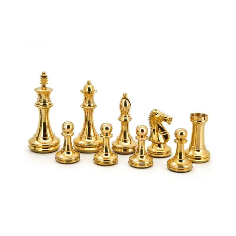 Dal Rossi Staunton Brass Chess Pieces On 45cm Brown And White PU Leather Chess Board With Compartments