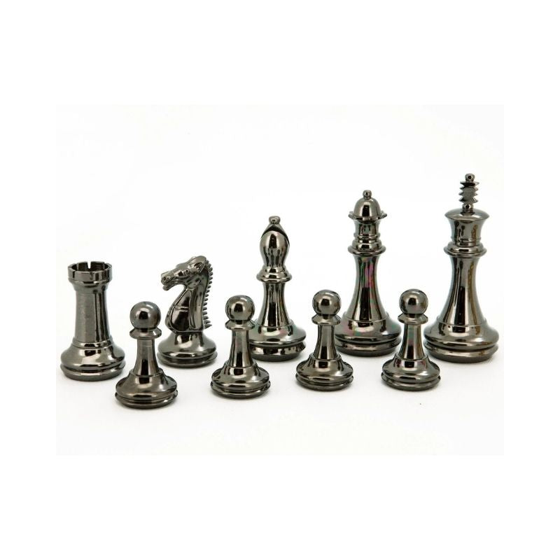 Dal Rossi Staunton Brass Chess Pieces On 45cm Black And White PU Leather Chess Board With Compartments