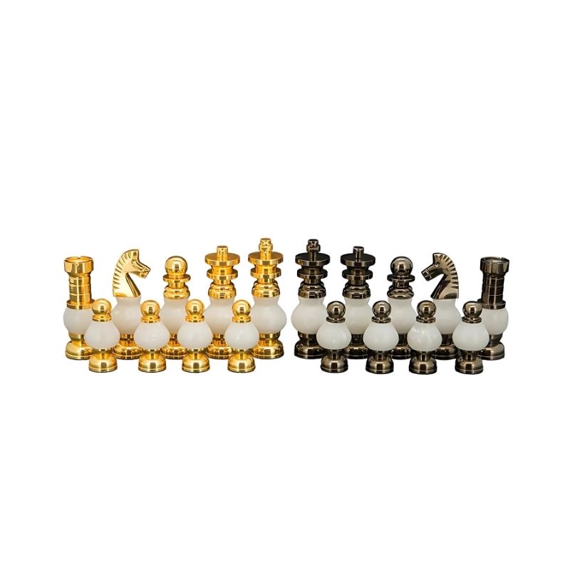 Dal Rossi White Stone And Gold Chess Pieces On 50cm Walnut Finish Chess Board With Compartments