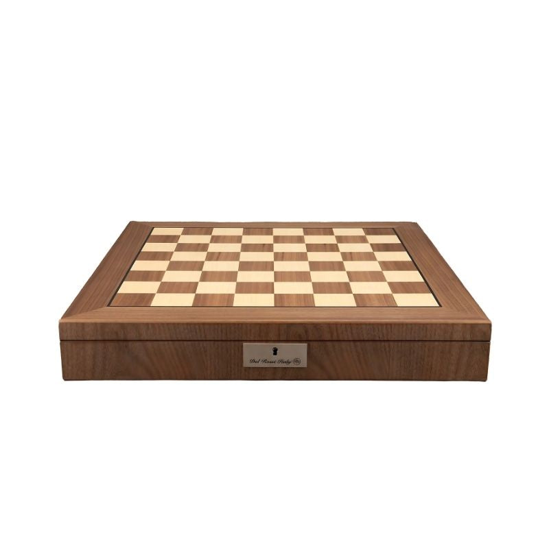 Dal Rossi White Stone And Gold Chess Pieces On 50cm Walnut Inlaid Chess Board With Compartments