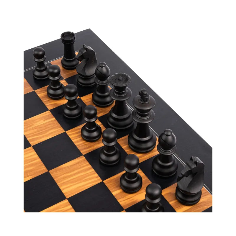 Ferrer Black Matte Olive Staunton Chess Pieces