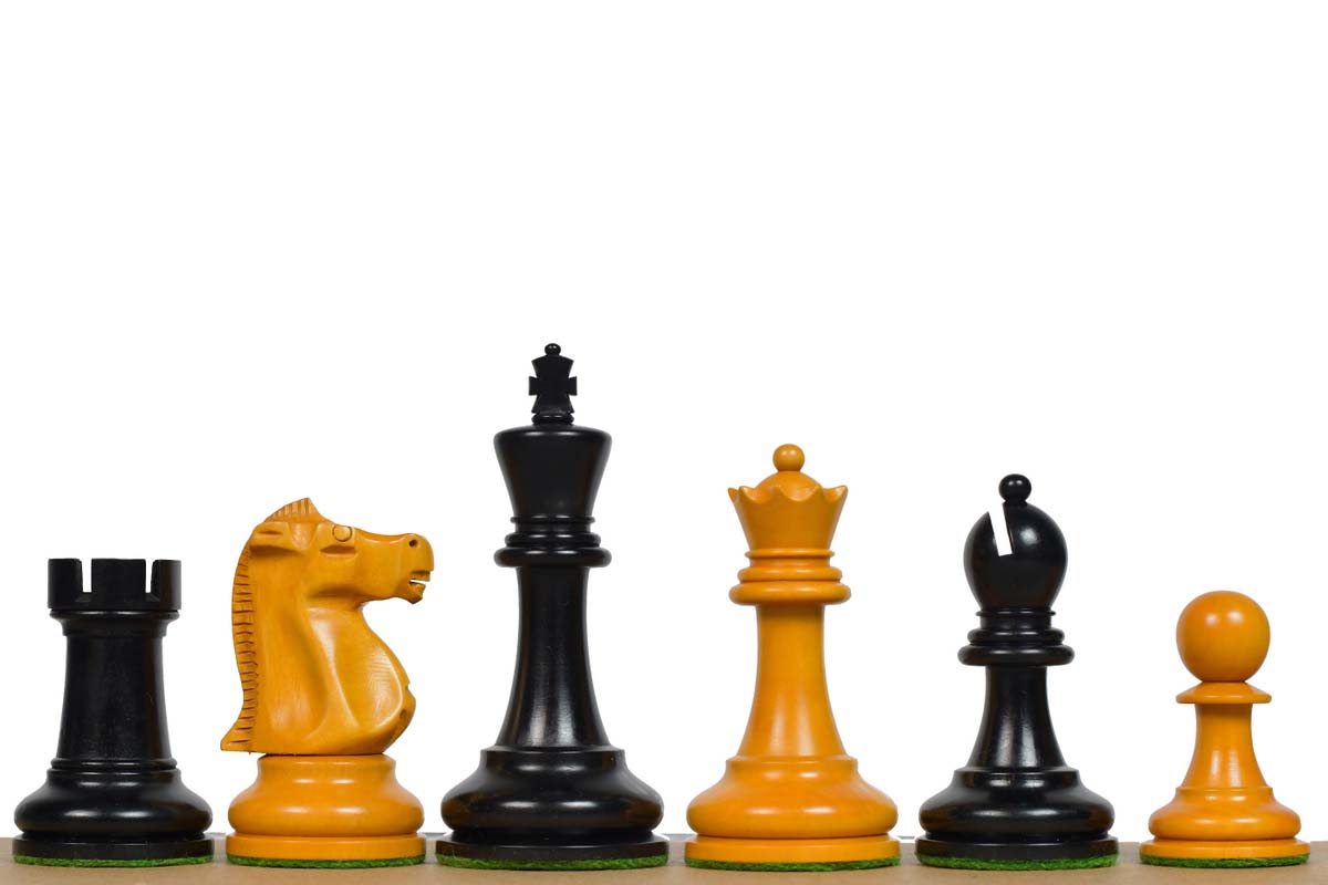 Knight carving detail on the 1972 Fischer Spassky chess set in ebonised and antiqued boxwood
