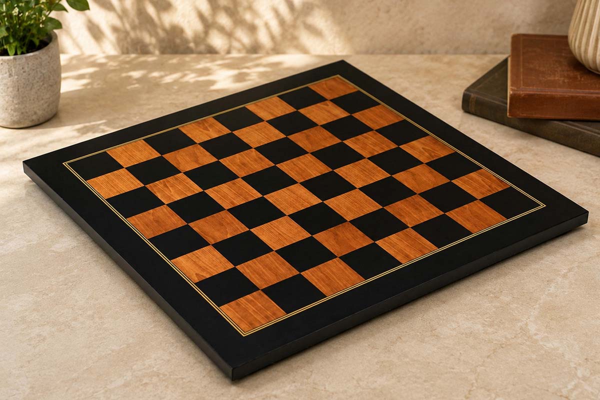 Golden brown wood grain tournament chess board, 53cm with 57mm squares