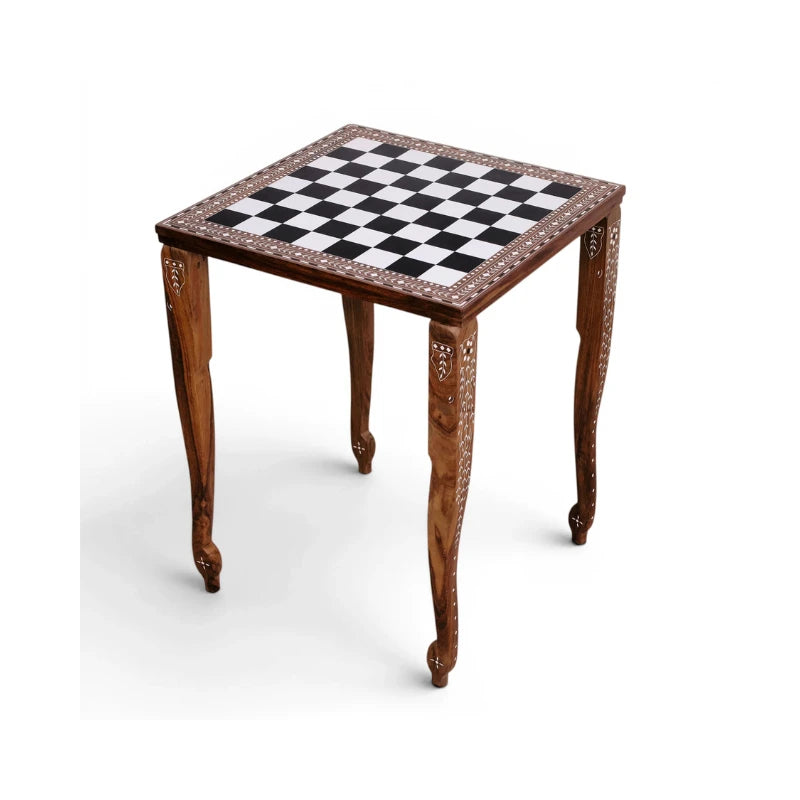 Golden Rosewood & Acrylic Ivory 53cm Chess Table