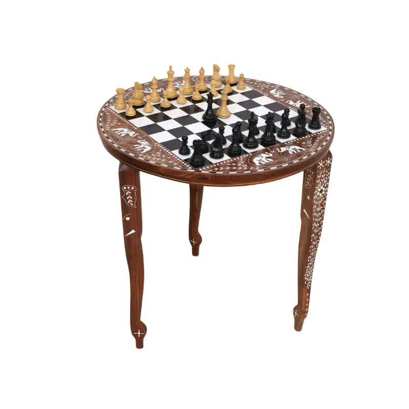 Golden Rosewood & Acrylic Ivory 61cm Chess Table & Pieces Bundle