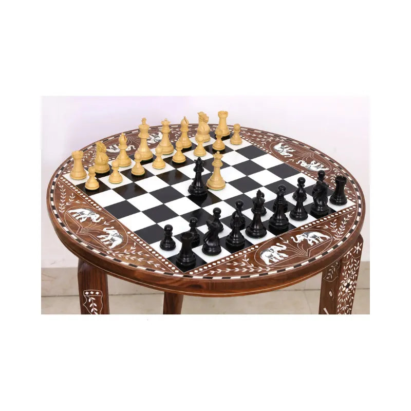 Golden Rosewood & Acrylic Ivory 61cm Chess Table & Pieces Bundle