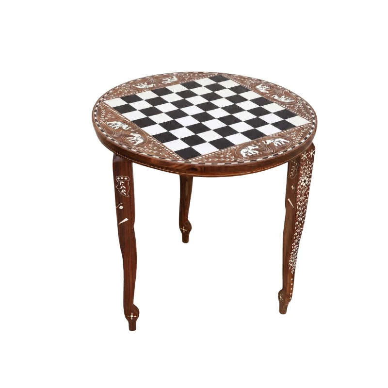 Golden Rosewood & Acrylic Ivory 61cm Round Chess Table