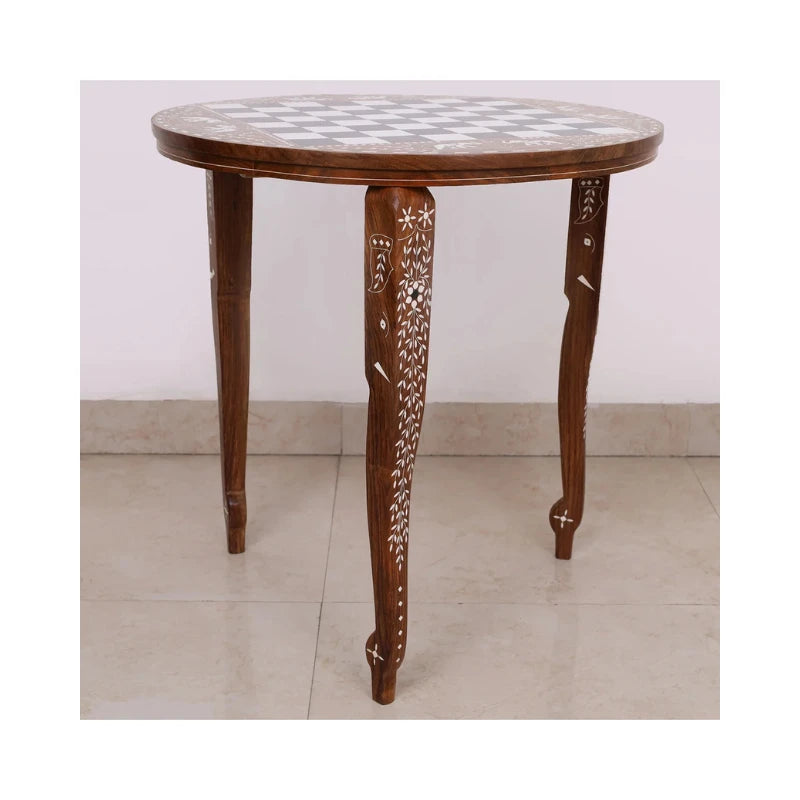 Golden Rosewood & Acrylic Ivory 61cm Round Chess Table