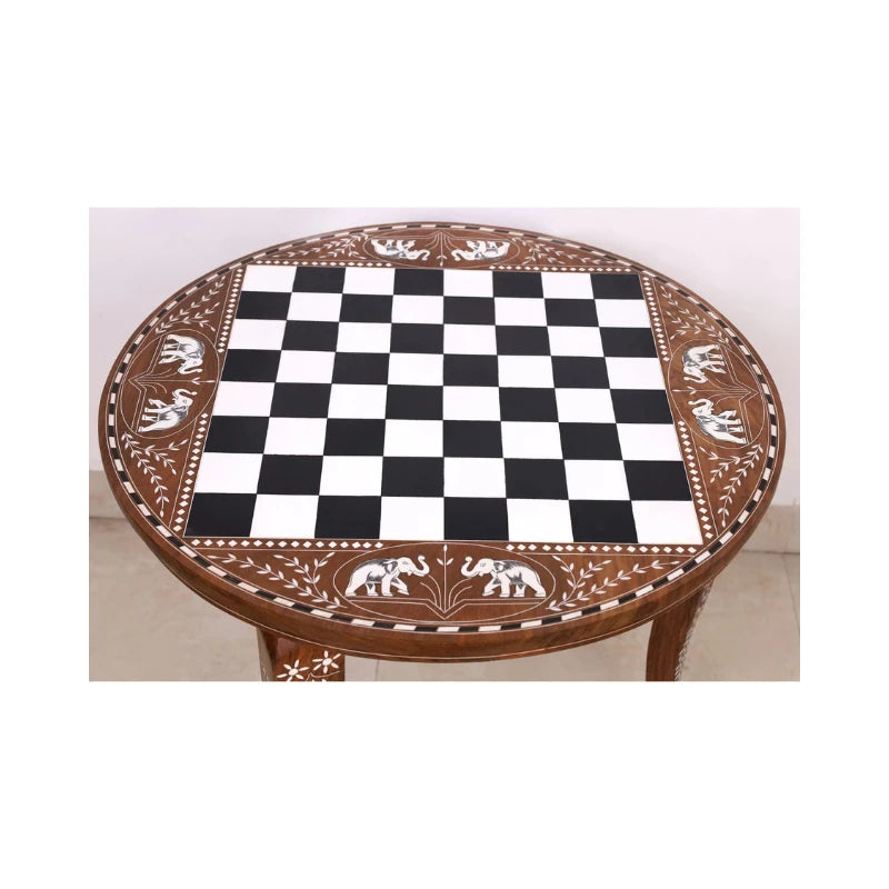 Golden Rosewood & Acrylic Ivory 61cm Round Chess Table