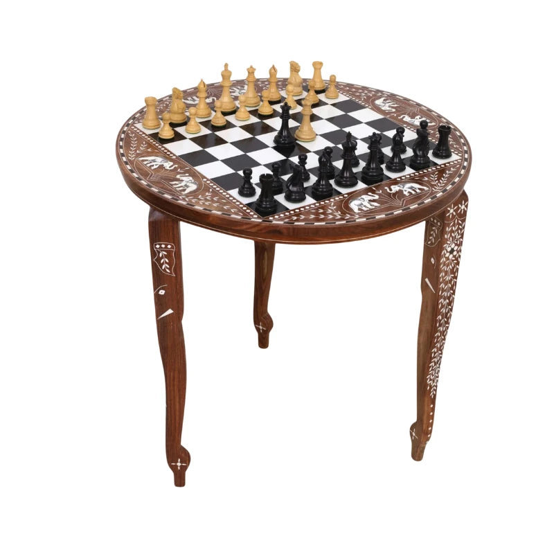 Golden Rosewood & Acrylic Ivory 61cm Round Chess Table
