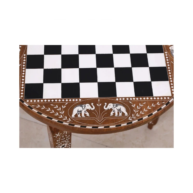 Golden Rosewood & Acrylic Ivory 61cm Round Chess Table