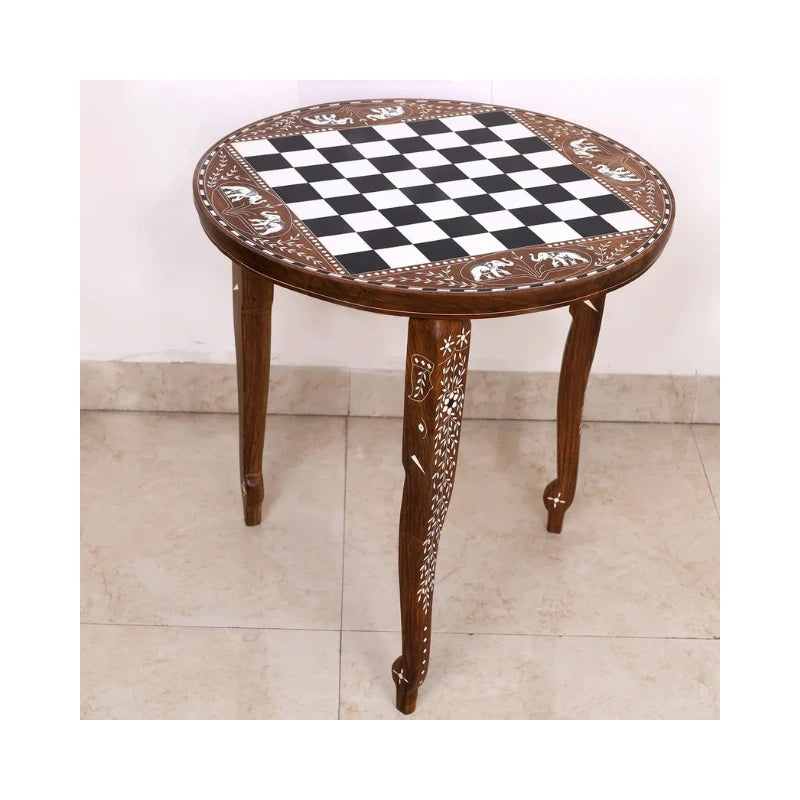 Golden Rosewood & Acrylic Ivory 61cm Round Chess Table