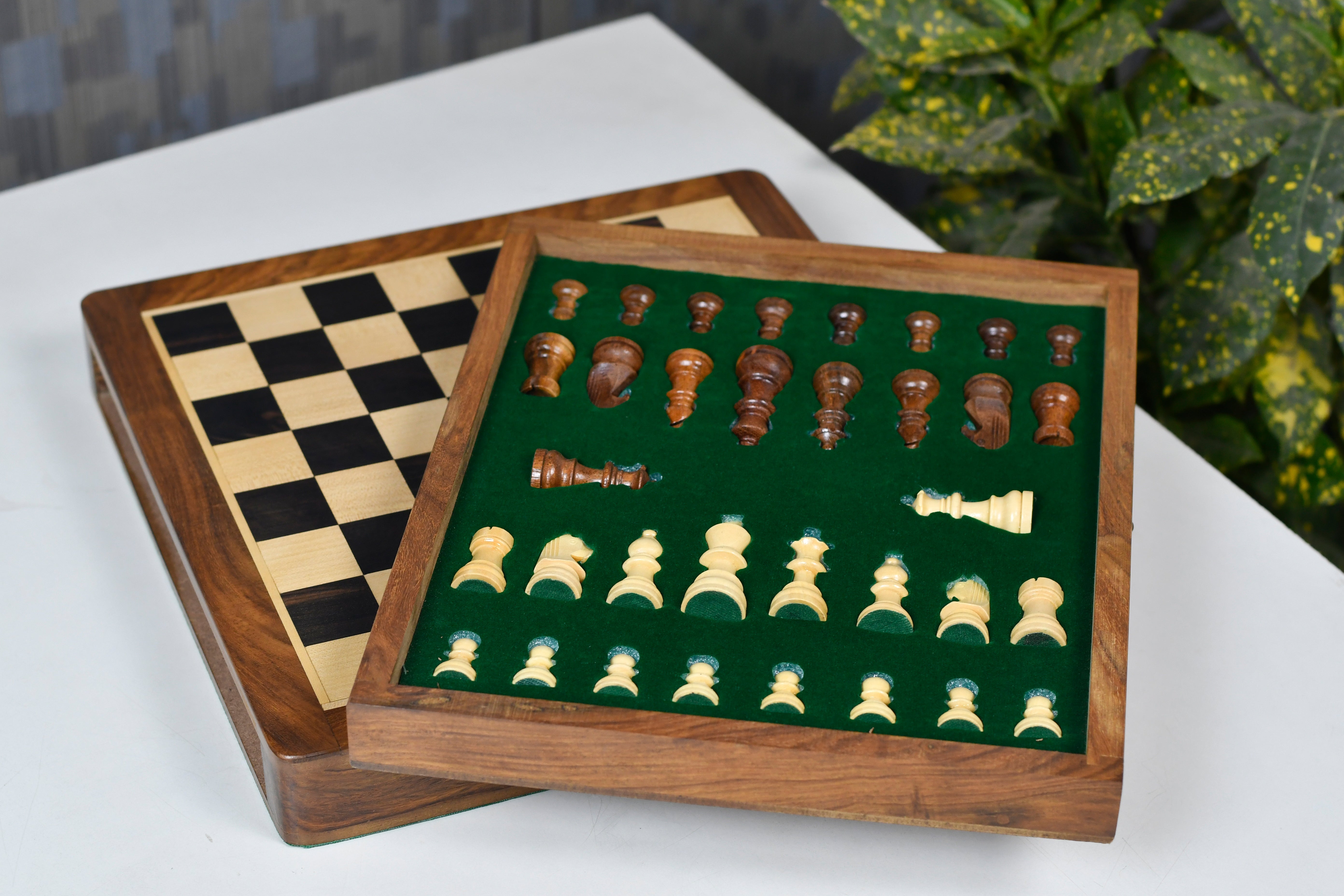 12 Inch Magnetic Travel chess set in genuine ebony and boxwood, made in India