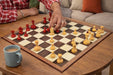 Reproduction 1930 Knubbel Analysis chess set in stained crimson and boxwood