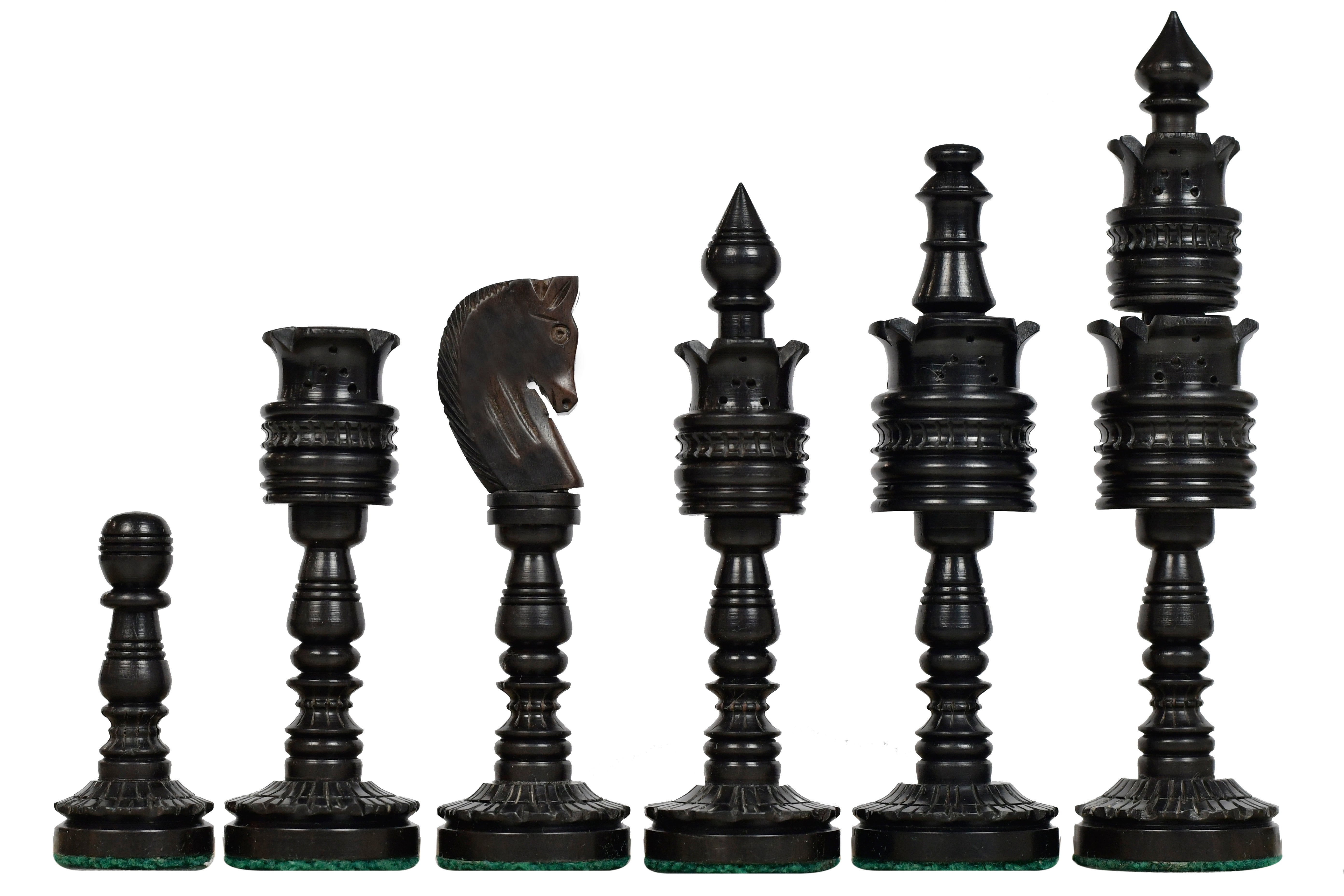 Ebony Lotus Series chess pieces, 156mm king, minimalist turned profile