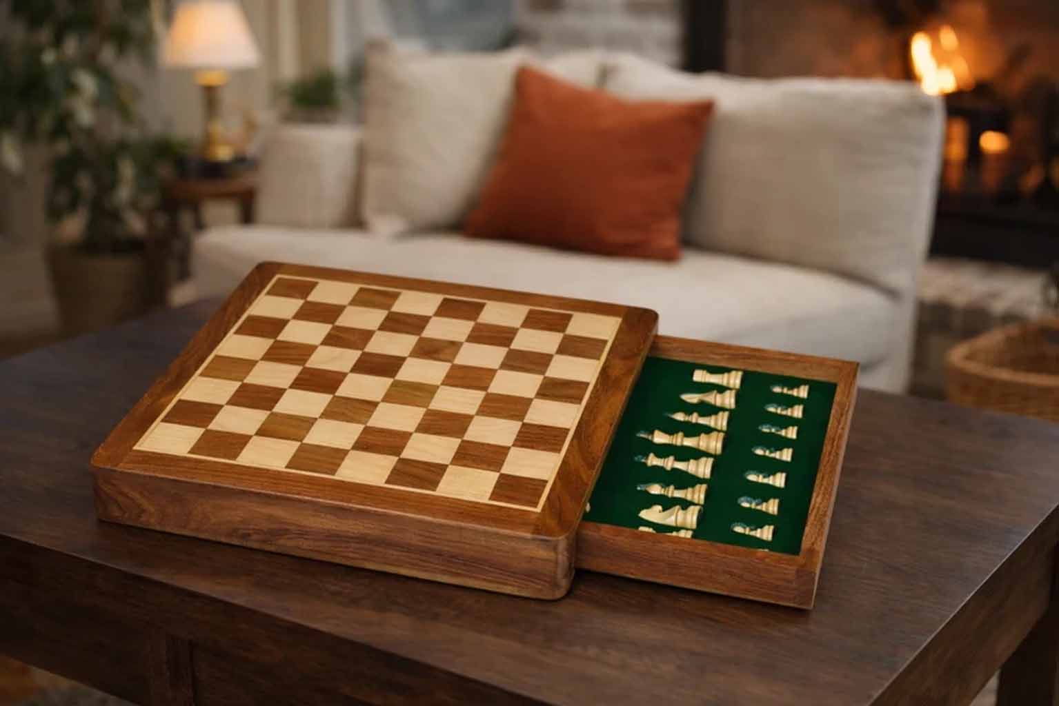 Sterling Chess 12 Inch Magnetic Travel chess set in sheesham and boxwood, 60mm king