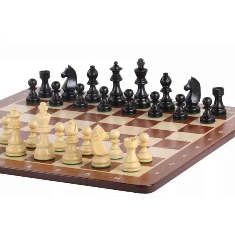 Padauk 48cm Notation Staunton Chess Set With German Ebonised Chess Pieces