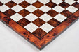 Reddish brown burl grain MDF tournament chess board, green velvet underside