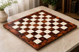 Reddish brown burl grain tournament chess board, 53cm with 57mm squares