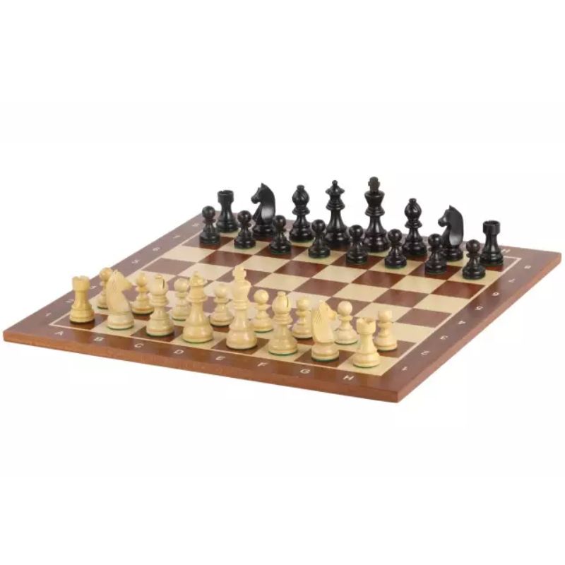 Sapele 48cm Notation Chess Set With German Ebonised Chess Pieces