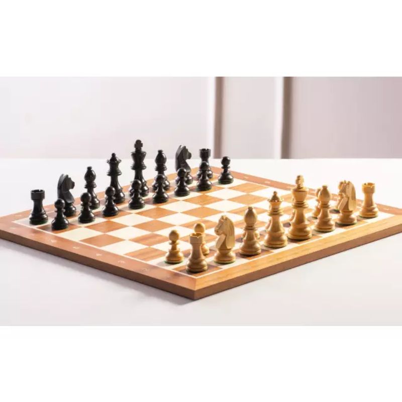 Sapele 48cm Notation Chess Set With German Ebonised Chess Pieces