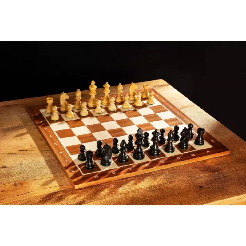 Sapele 48cm Notation Chess Set With German Ebonised Chess Pieces