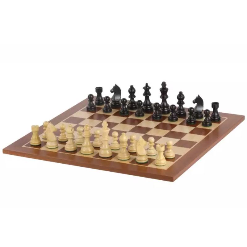 Sapele 48cm Staunton Chess Set With German Ebonised Chess Pieces