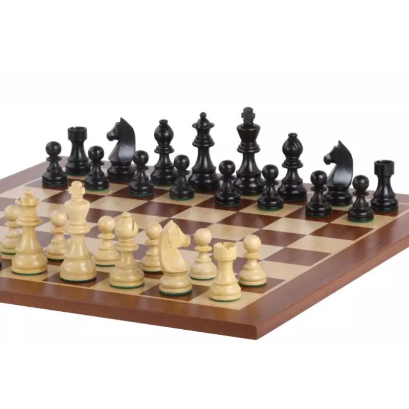 Sapele 48cm Staunton Chess Set With German Ebonised Chess Pieces