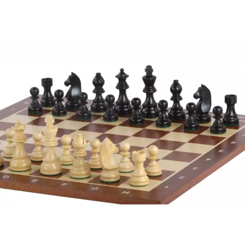Sapele 54cm Notation Chess Set With German Ebonised Chess Pieces