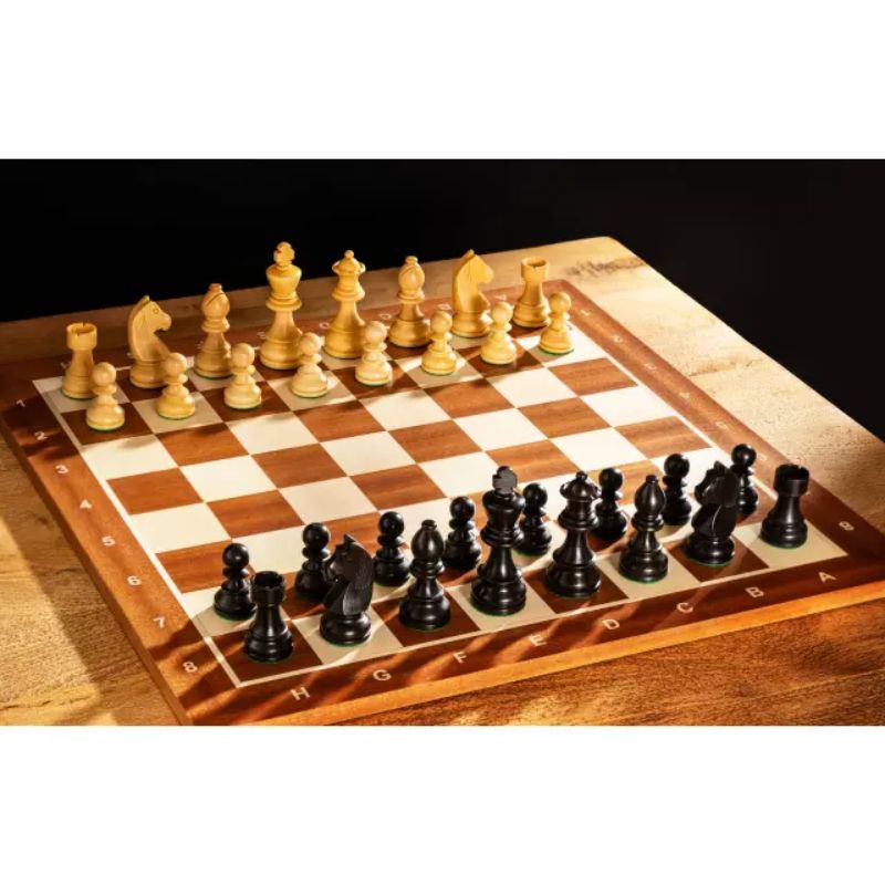 Sapele 54cm Notation Chess Set With German Ebonised Chess Pieces