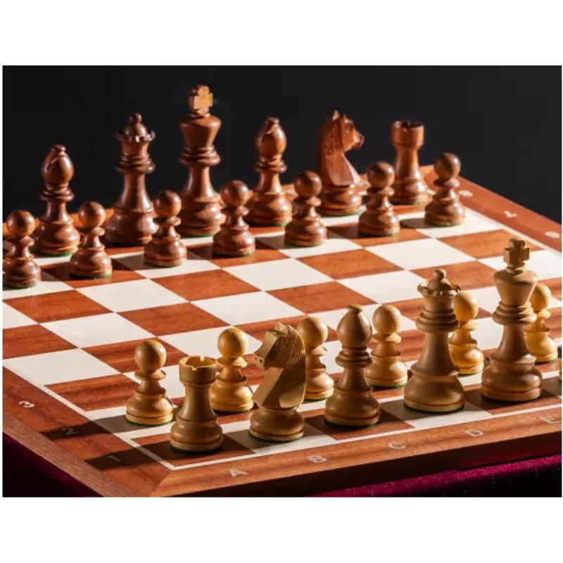 Sapele 54cm Notation Staunton Chess Set With German Acacia Chess Pieces