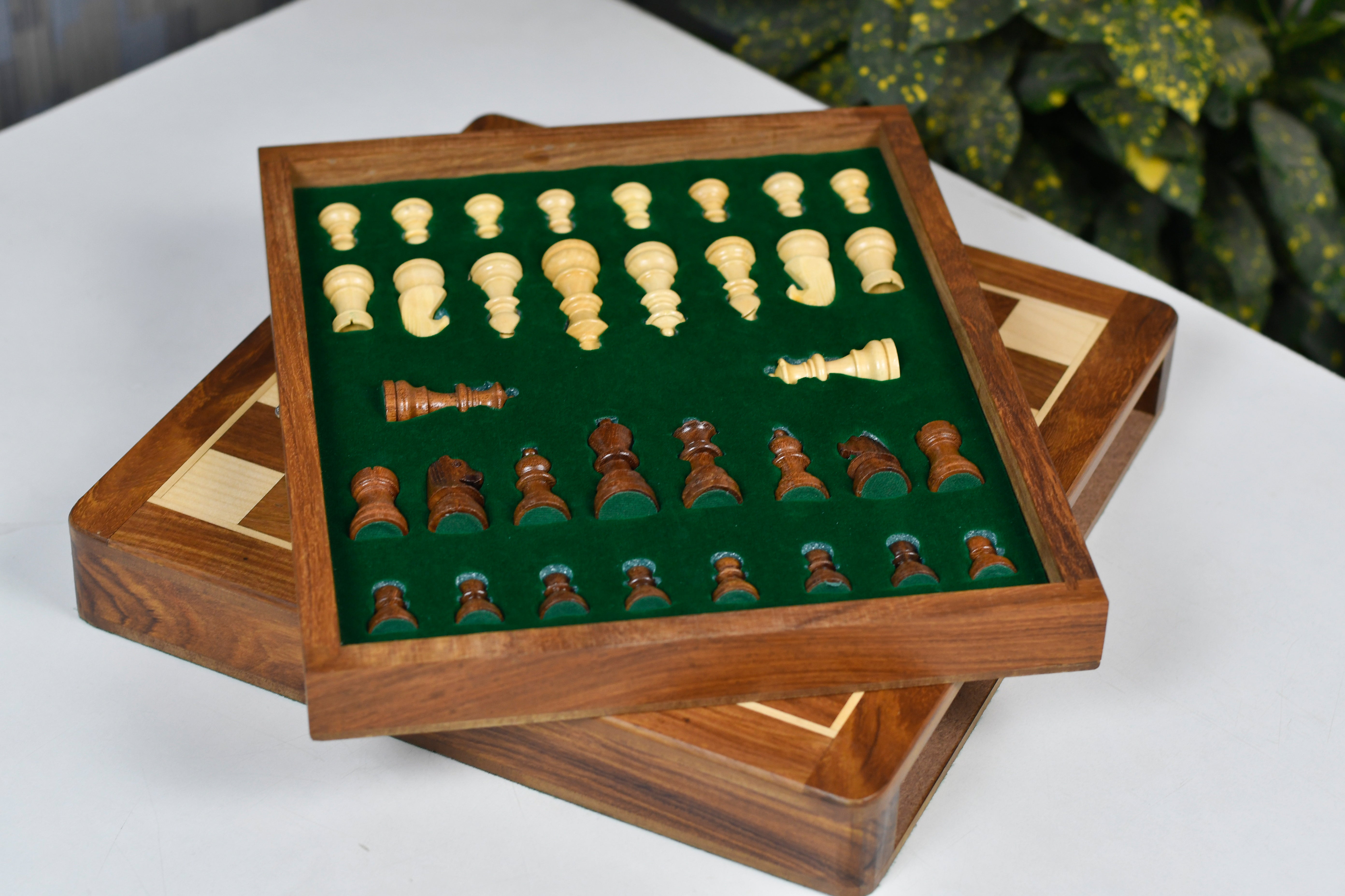 12 Inch Magnetic Travel chess set at 60mm, Sheesham pieces with the included board