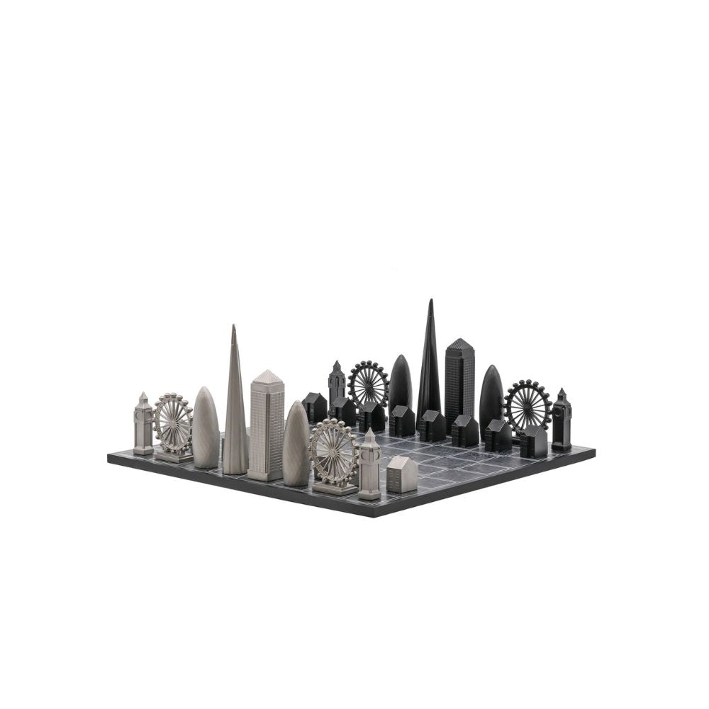 Skyline Chess Stainless Steel London Edition - Black and White Wood 1