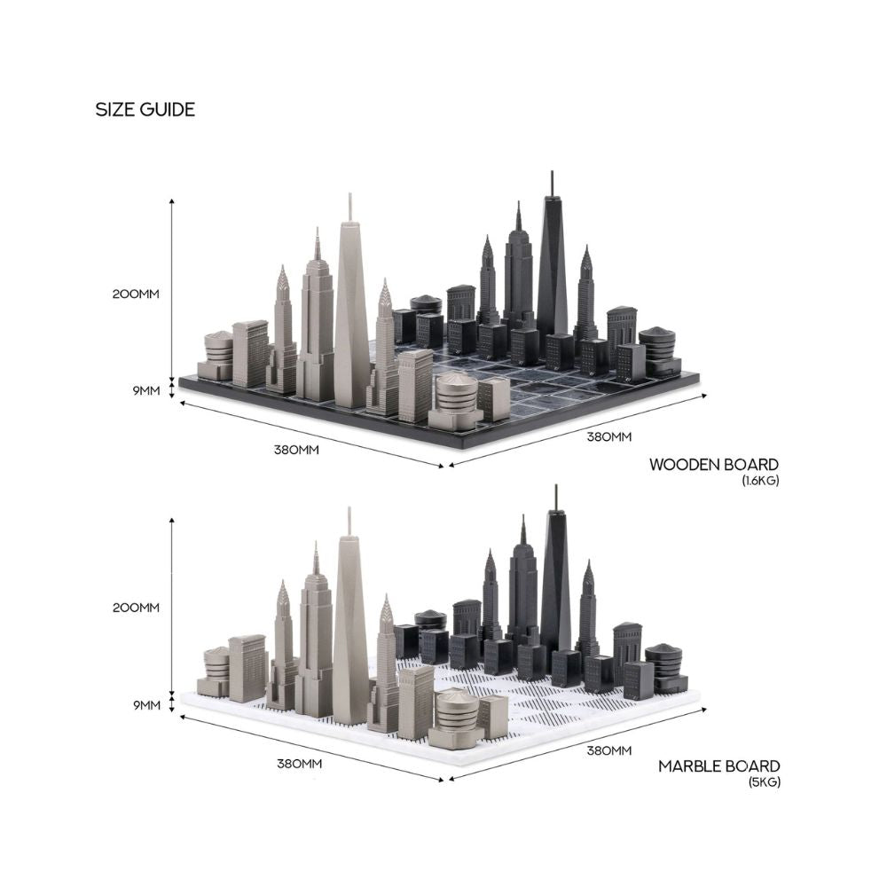 Skyline Chess Stainless Steel New York Edition - Dimensions