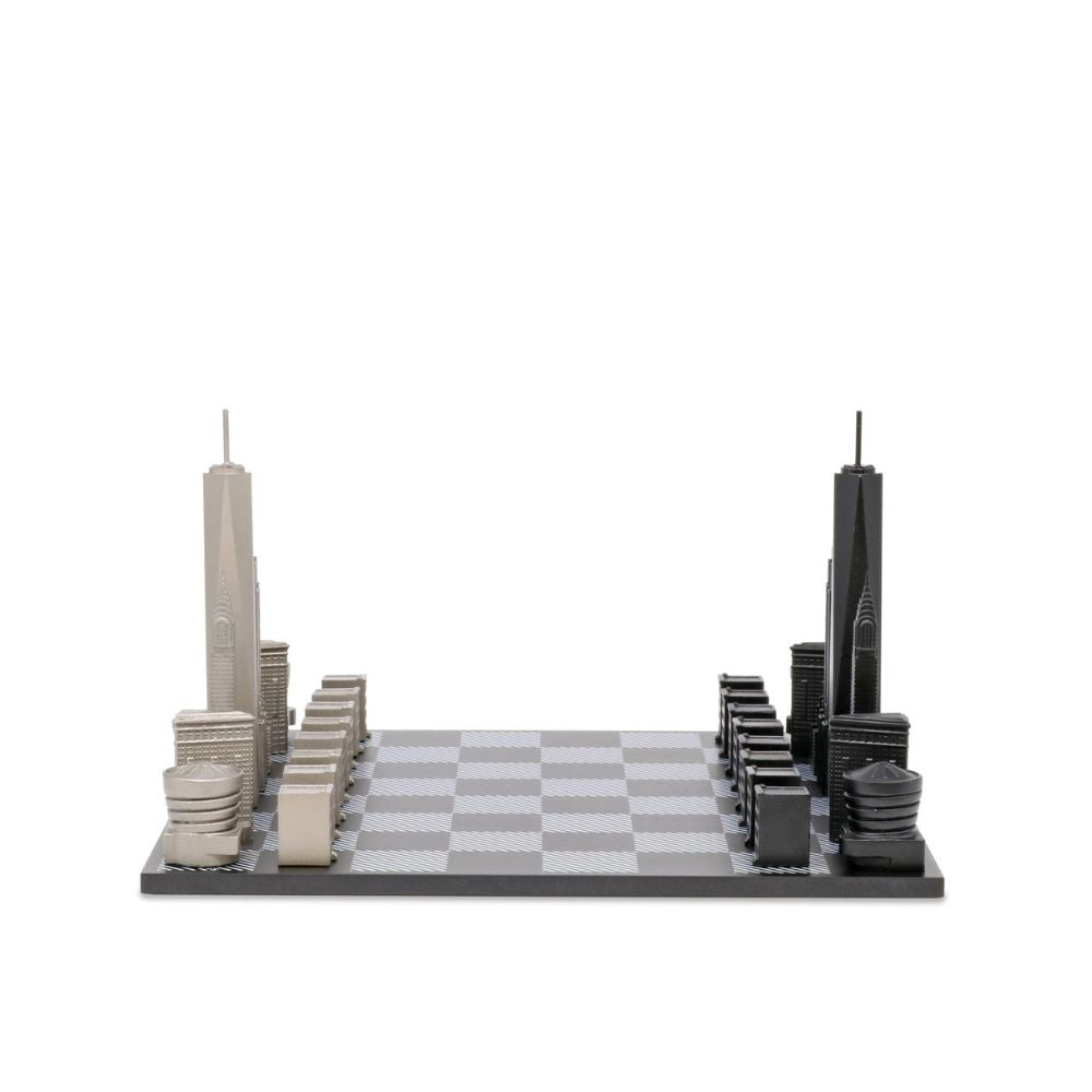 Skyline Chess Stainless Steel New York Edition - Blank and White Wood 3