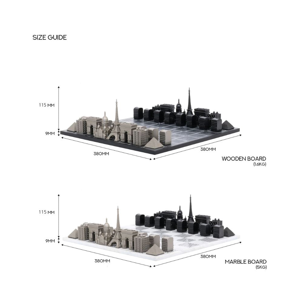 Skyline Chess Stainless Steel Paris Edition - Dimensions