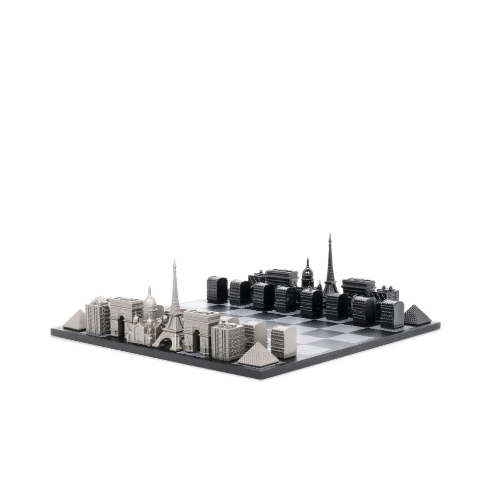 Skyline Chess Stainless Steel Paris Edition - Black and White Wood 1