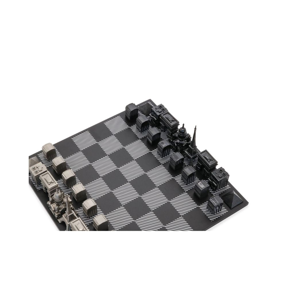 Skyline Chess Stainless Steel Paris Edition - Black and White Wood 2